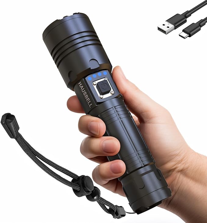 HAUSBELL A100 Upgraded LED Flashlights 20000 High Lumens, Zoomable Bright Flashlight with 5 Modes, Long Range 2000ft, Waterproof Powerful Tactical Flash Light for Emergency, Camping Gear, Hiking