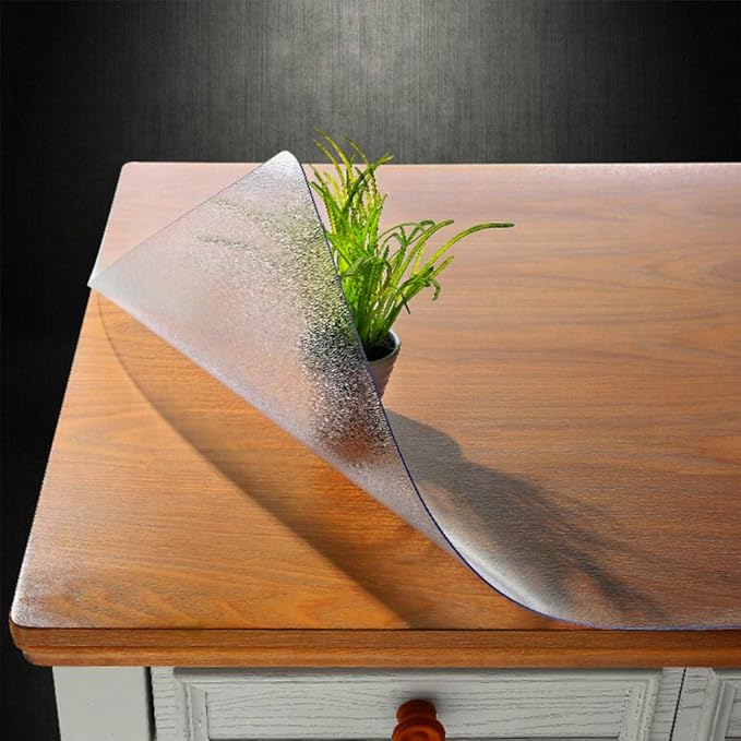 NECAUX Custom Multi-Size 1.5mm Thick Frosted PVC Table Cover Protector - 28 x 48 Inch Plastic Wipeable Desk Cover for 4 Foot Wood Dining Furniture Glass Coffee End Side Tabletop