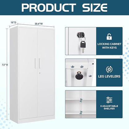MIIIKO 72" White Metal 5-Shelf Cabinet