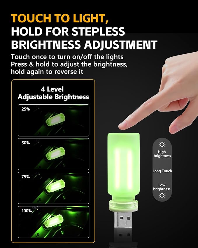 2PCS USB Car Lights, Touch Adjustment Lights, Plug in USB Vehicle Interior Ambient Light, Mini LED Retro Bulb Frosted Glass Night Light for Camping, Holiday Decoration, Party, Bedroom (Green)