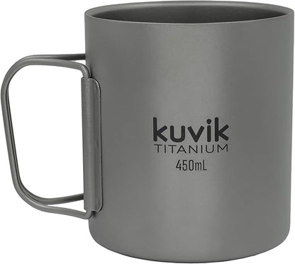 Kuvik Double-Walled Titanium Mug 450ml (15.2 oz) - Ultralight and Compact Mug for Backpacking, Camping, and Everyday Use