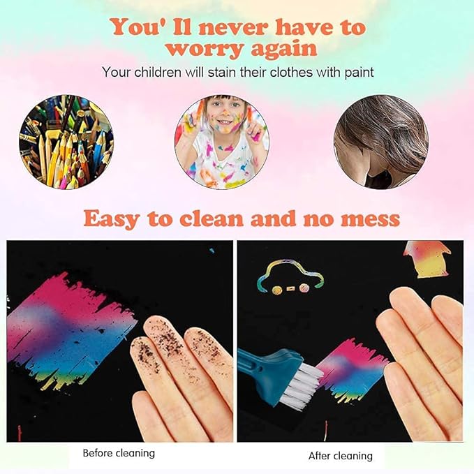 Mocoosy 60 Pcs Rainbow Scratch Art Paper for Kids, Magic Scratch Paper Set Art and Craft Kit, Black Scratch Sheets for Party Game Activities Birthday Gifts Toys Girls Boys 3 4 5 6 7 8 9 10 Years Old