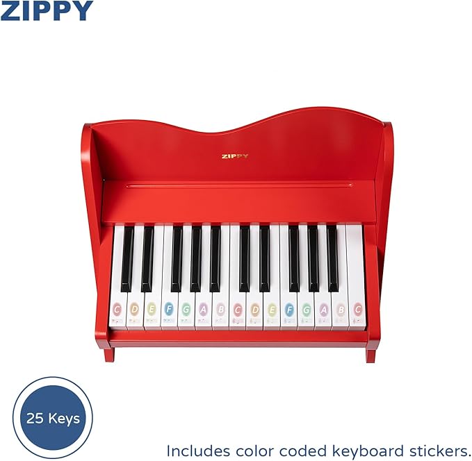 ZIPPY Kids Piano Keyboard, 25 Keys Digital Piano for Kids, Volume Adjustable, Mini Music Educational Instrument Toy, Wood Toy for Toddlers Girls Boys (Red)
