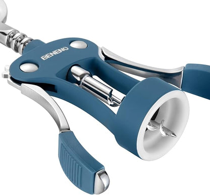 Beneno Wine Opener, Zinc Alloy Premium Wing Corkscrew with Multifunctional Bottles Opener, Sharp Wine Corkscrew with Ergonomic Non-Slip Wing Handle, Blue