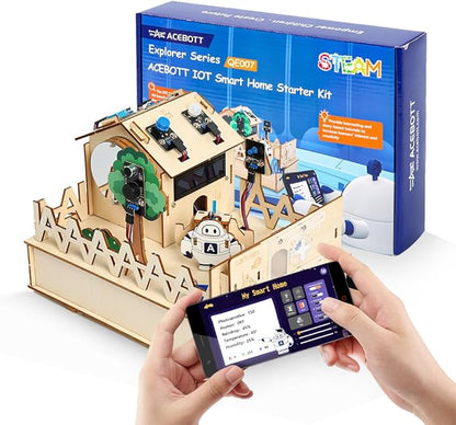 ESP32 IoT STEM Kit for Arduino/Acecode, 3D Wooden Puzzles Smart Home Learner Kit for Kids Age 10+, Educational STEM Toy House DIY Sensor Coding Set, Voice/APP Control, Gift for Adults Teens Boys Girl