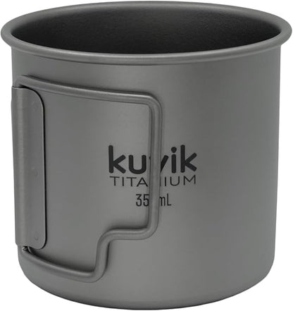 Kuvik Titanium Cup with Lid 350ml (11.8 oz) - Ultralight and Compact Pot for Backpacking, Camping, and Survival