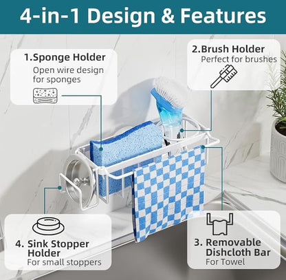 TAILI 4-in-1 Sink Caddy with Strong Suction Cup, Sponge Holder