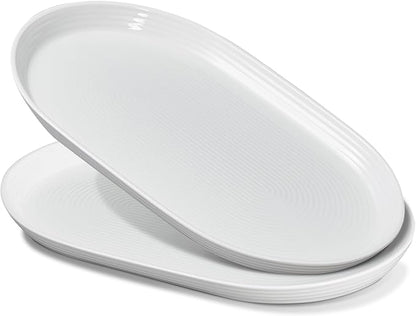 ONEMORE 16 Inch Ceramic Serving Plates for Entertaining, Set of 2 Large Oval Dinner Plates- Dishwasher Oven Safe Serving Tray for Food Meat Fish Parties- Porcelain Thanksgiving Turkey Platters - White
