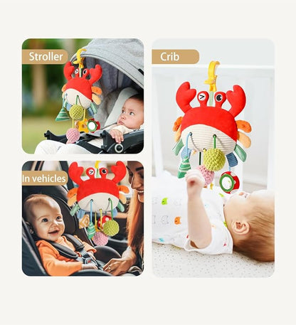 Car Seat Toys for Babies 0–12 Months – Hanging Baby Activity Toy for Car Seat, Stroller, Crib & Gym – Infant Plush Rattle with Mirror, Crinkle, Clip-On for Boys & Girls