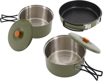 Portable Camping Cookware Set, 304 Stainless Steel Outdoor Camping Cooking Pots and Pans with Storage Bag, Outdoors Campfire Cook Cookware Equipment for Outdoor Camping Hiking Picnic for 2-3