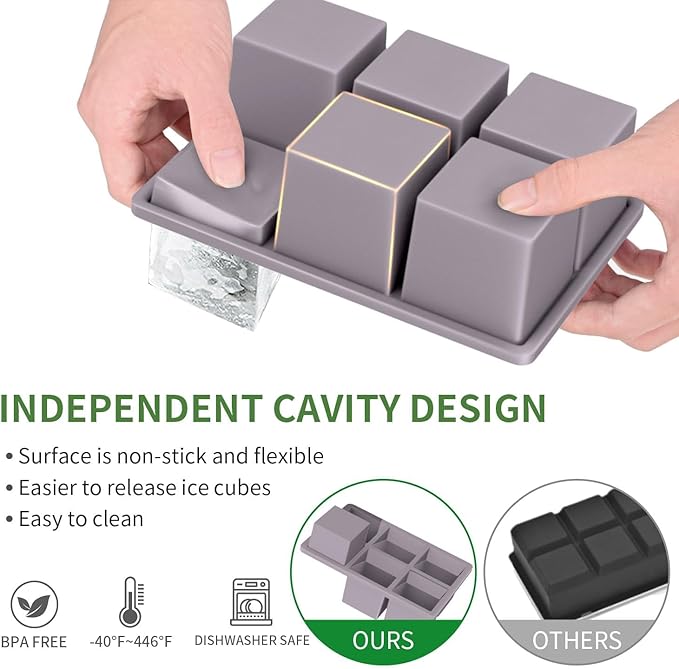 Large Ice Cube Tray for Whiskey: FDDBI Big Square Ice Cube Maker for Cocktail