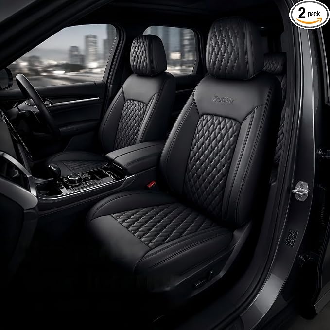 Front Car Seat Covers Set of 2,Universal Precision Fit Contoured Heavy-Duty Nappa Leather Waterproof Automotive Seat Covers& Accessories for SUV Trukcs,forros para asientos de carro,Style1 Black