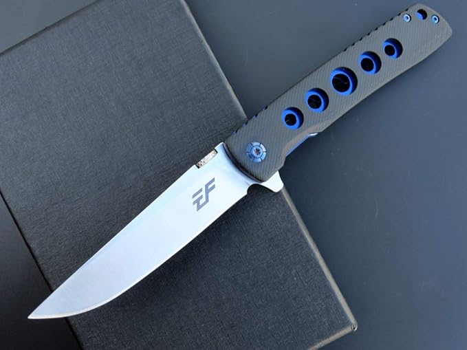 Eafengrow EF27 Folding knife, D2 Steel Blade Everyday Carry, Flipper Open, Liner Lock, G10 Handle Pocket Knifes with Clip for Camping Hiking(Black)