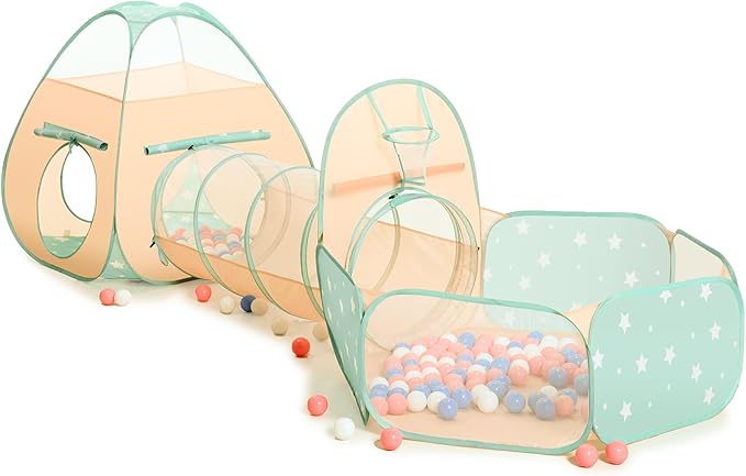 SISTICKER 3 in 1 Kids Play Tent with Baby Ball Pit and Play Tunnel, Toddler Climbing Toys for Boys, Girls, Babies, Indoor Outdoor Pop Up Playhouse Tunnel Toys (Balls NOT Included)