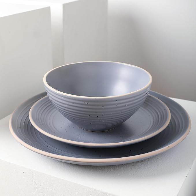 Stone Lain Lauren Modern Stoneware 32-piece Round Dinnerware Set, Plates and Bowls Set, Dish set for 8, Light Gray