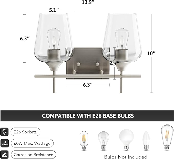 VONLUCE Bathroom Vanity Light, 2 Light Bathroom Light Fixture Over Mirror