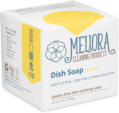 Meliora Cleaning Products Dish Soap Bar, Lemon | Concentrated vegan soap, plastic-free