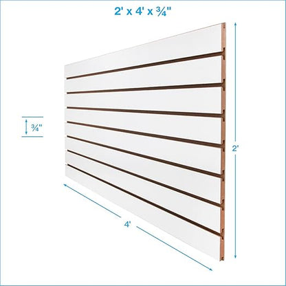 SSWBasics 4ft x 2ft Horizontal White Slatwall Panels Easy Organizer
