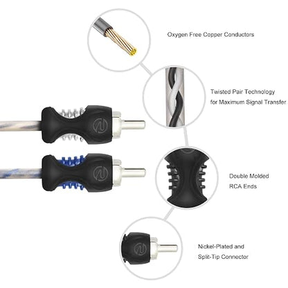 RECOIL RCI212 100% Oxygen Free Copper 12ft 2-Channel RCA Audio Cable, Twisted Pair with Noise Reduction