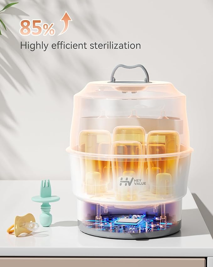 HEYVALUE Ease-Steam Bottle Sterilizer, Compact Baby Bottle Sterilizer, Fast