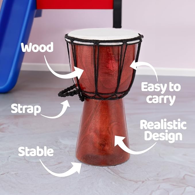 ArtCreativity 8 Inch Mini Wooden Toy Drum for Kids - Rustic Brown Wood Djembe - Fun Musical Instrument Baby Drum Toy - Gift Idea, Birthday Party Favor for Boys, Girls, Toddler and Baby