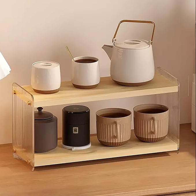 LiTY Coffee Station Organizer 2 Tier Acrylic Home Storage Mugs Hooks