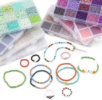 15 Color 4mm Small Assorted Glass Seed Beads,3mm Bugle Beads Friendship Bracelet Kit,2mm Tiny Tube Bead for Jewelry Making(Pink)