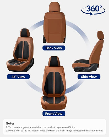 Huidasource Car Seat Covers Full Set, Luxury Faux Leather Seat Covers, Velcro Adjustable, with Airbags, Thinning Design Perforation Cooling＆Heating, Fit for Most Cars, Vans, Trucks, SUVs, Brown&Black