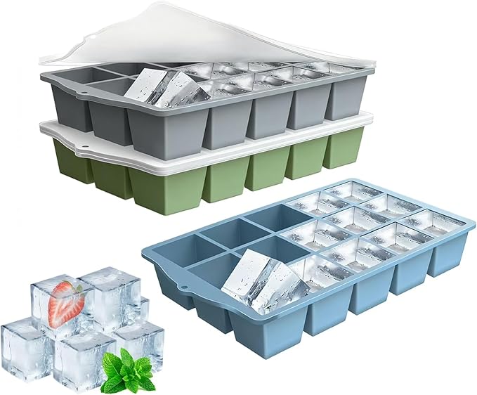 Ice Cube Trays for Freezer, 3 Pack Easy Release Slicone Ice Cube Tray