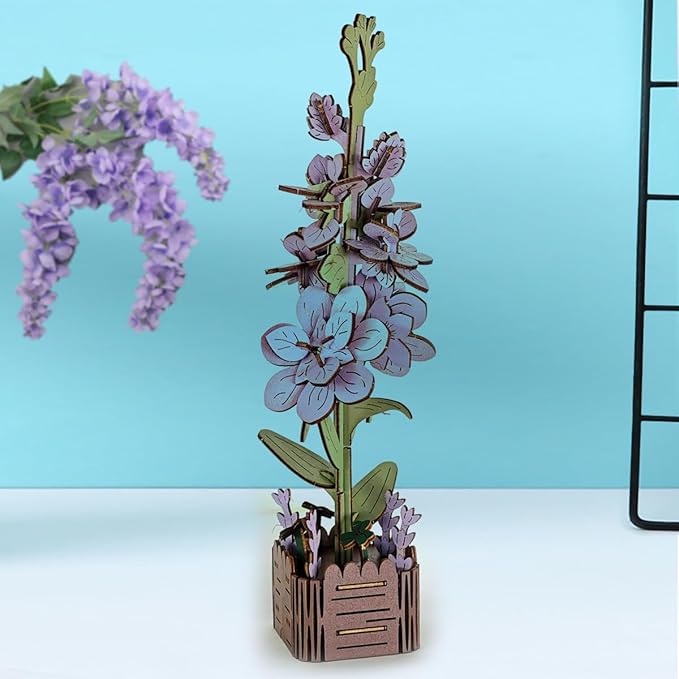 3D Wooden Puzzles for Kids DIY Wooden Flower Building Block Set Craft for Children Adults to Build Valentine's Day/Mother's Day/Teacher's Day/Birthday Gifts (Violet)