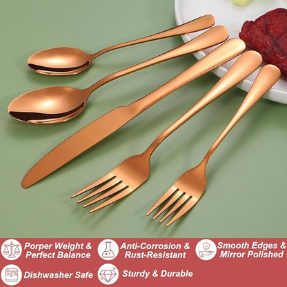50 Pcs Rose Gold Silverware Set for 10, Food Grade Stainless Steel Flatware Set, Eating Utensils Sets Include Fork/Knife/Spoon,Home Kitchen Tableware Set, Reusable Cutlery Set, Dishwasher Safe
