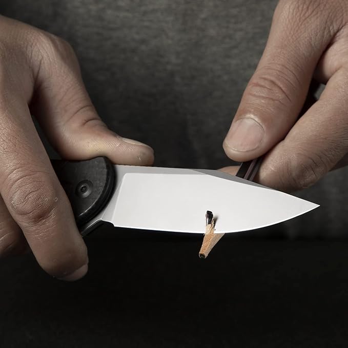 CIVIVI Folding Pocket Knife, Button Lock Flipper Cogent Knife 14C28N Blade Black Micarta Handle for Outdoor EDC Camping C20038D-7