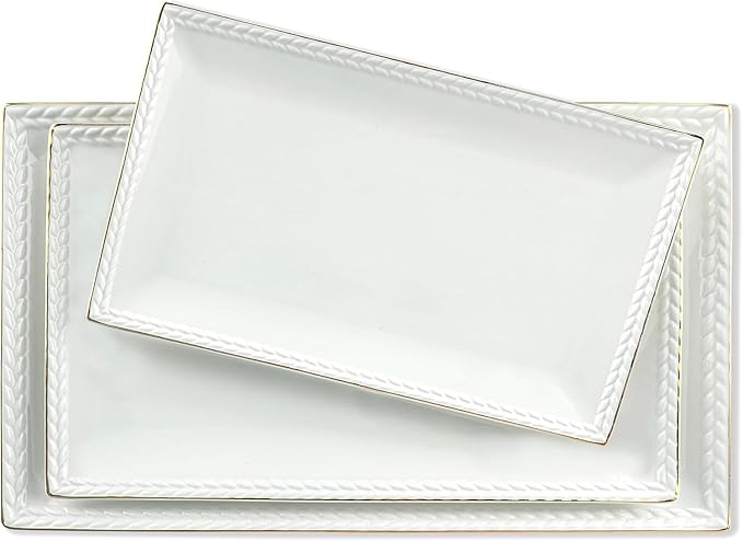 Kassel Ceramic Serving Platter Set | 16”/14”/12” Rectangular Serving Trays for Entertaining at Parties and Weddings | Oven Safe XL Serving Trays for Tacos, Steak, and Cake