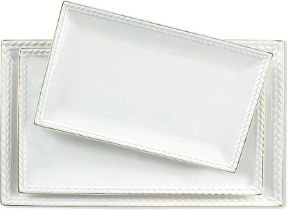 Kassel Ceramic Serving Platter Set | 16”/14”/12” Rectangular Serving Trays for Entertaining at Parties and Weddings | Oven Safe XL Serving Trays for Tacos, Steak, and Cake