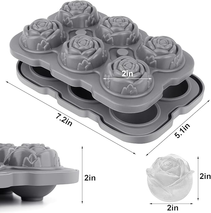 Ice Cube Tray, Mikiwon 2 inch Rose Ice Cube Trays