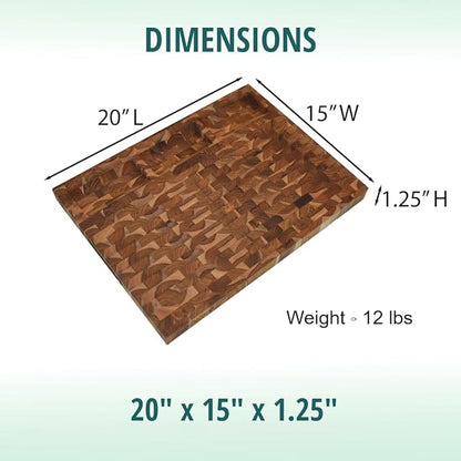 EcoDecors FSC Certified Solid Teak Cutting Board 20x15, Reversible End Grain Wood Board with 3 Charcuterie Trays for Kitchen, Cheese, Meat & Serving