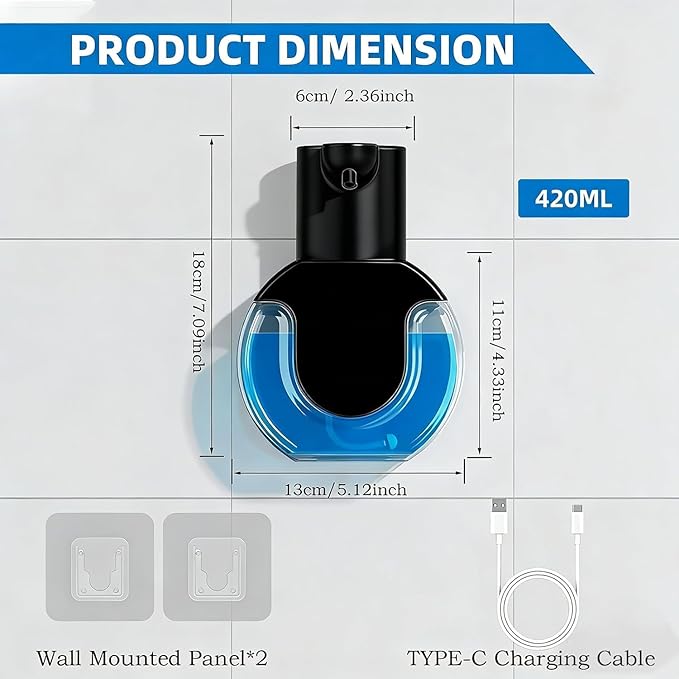 2Pack Automatic Soap Dispenser Touchless, Rechargeable Foaming Soap Dispenser