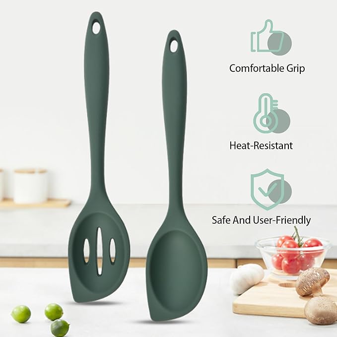 2-Pieces Silicone Cooking Spoon Spatula, Large Serving Spoons