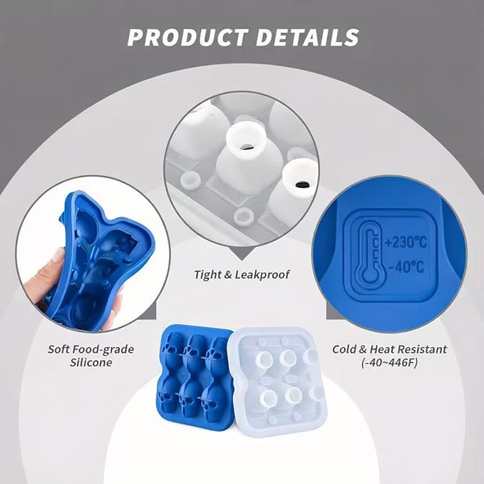 Skull Ice Cube Mold, 6-Cavity Silicone Ice Tray