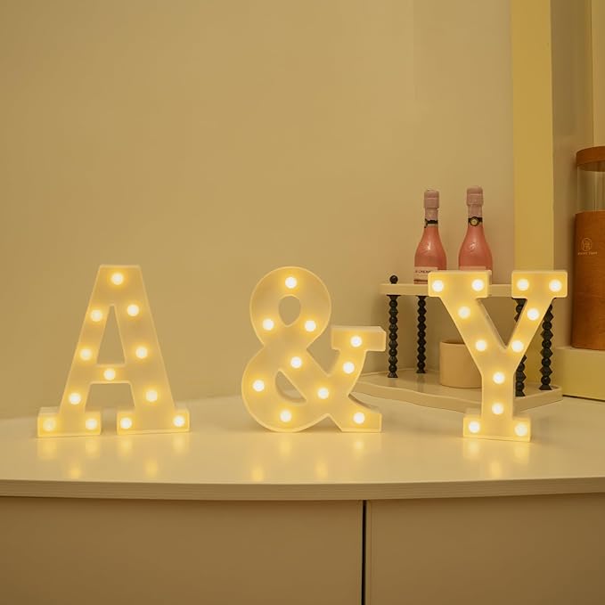 Foaky Rechargeable LED Letter Lights Sign Marquee Light Up Letters Sign for Night Light Wedding/Birthday Party Christmas Lamp Home Bar Decoration (&-Symbol)