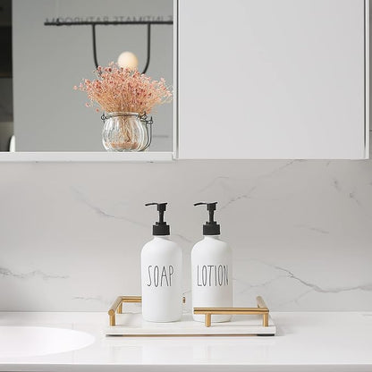 MOMEEMO White Soap Dispenser Bathroom Set, Contains Hand and Lotion Dispenser