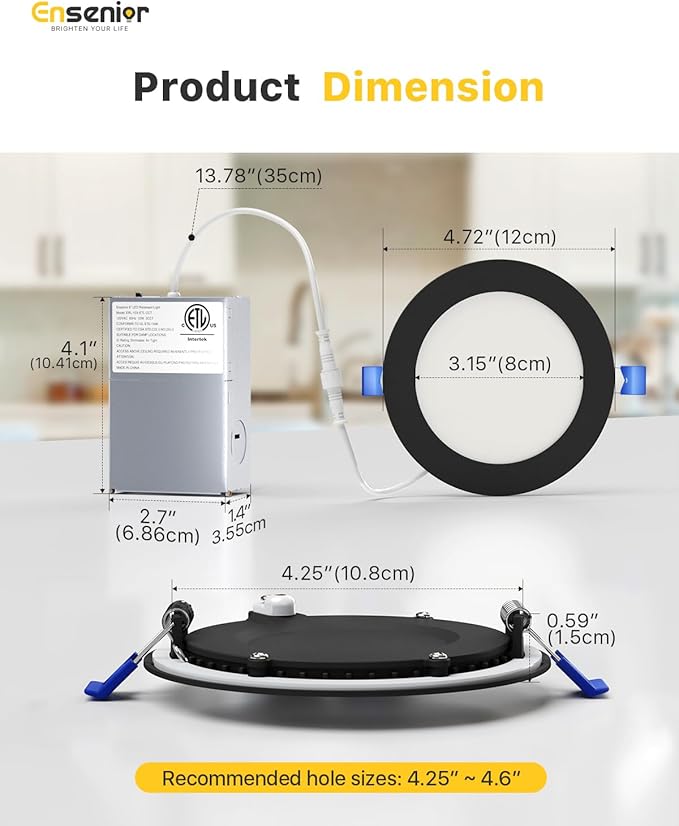 Ensenior 12 Pack 4 Inch LED Recessed Ceiling Light Black, 2700K-5000K 5CCT