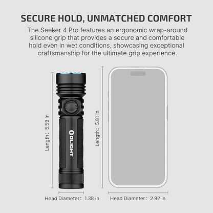 OLIGHT Seeker 4 Pro Rechargeable Flashlights, 4600 Lumens High Powerful Bright Light with USB C Holster, Waterproof IPX8 for Emergencies, Camping, Searching (Matte Black Cool White)