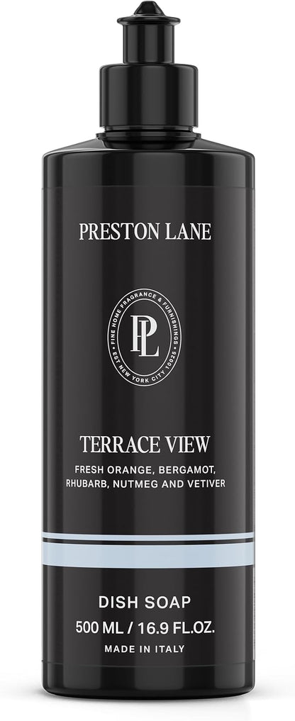 Preston Lane Liquid Dish Soap 16oz, Scented, Grease Cutting - Terrace View | Vegan Dishwashing Soap, Plant Based with Essential Oils, Gentle on Hands, Clean Ingredients
