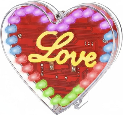 Soldering Project, ICSTATION Heart Shaped LED Soldering Practice Kit RGB LED Heart Circuit Project with Love Filament DIY Electronic Kit for School Student Education Perfect Present for Your Lover