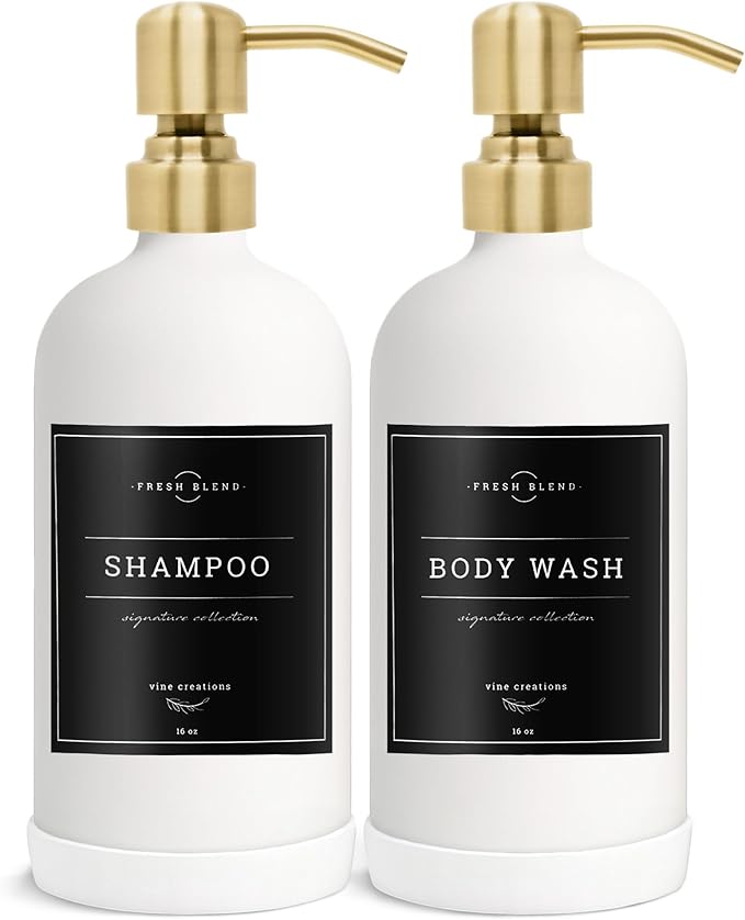 Vine Creations White Glass Soap Dispenser, 2 Pack Kitchen Soap Dispenser Set