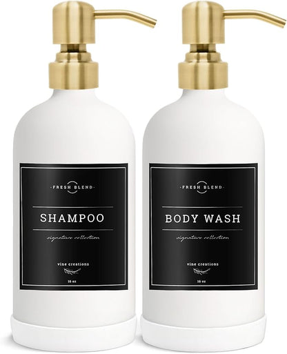 Vine Creations White Glass Soap Dispenser, 2 Pack Kitchen Soap Dispenser Set