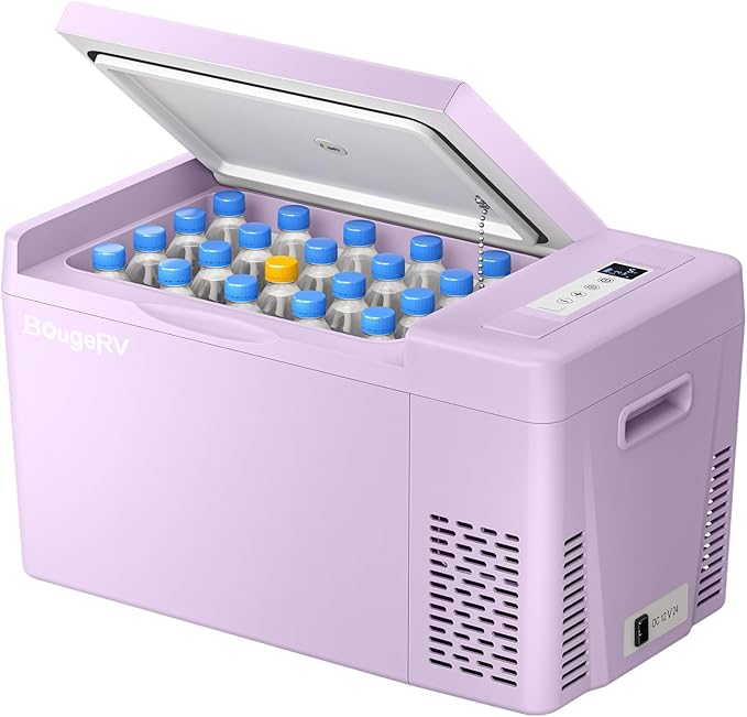 BougeRV Purple 23Quart Portable Refrigerator, 12 Volt Fridge 22L, Portable Freezer Compressor Cooler 12/24V DC 110~240 Volt AC for Truck Van RV Camper -8℉~50℉