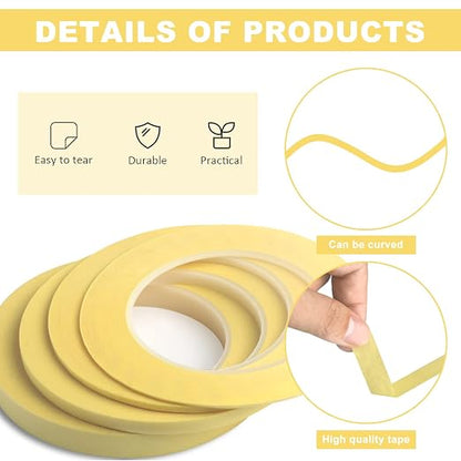 4 Rolls Fine Line Tape - Medium Tack Pinstripe Tape, Fineline Masking Tape in 1/16, 1/8, 1/4 and 1/2 Inch Wide x 60 Yard Long, Painters Masking Tape for DIY Car Auto Paint Art