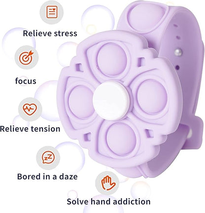 Push Pop Bubble Sensory Fidget Bracelet, Fidget Spinner Pop Toys for Kids and Adults, Silicone Anxiety Stress Relief pop it Bracelets (Purple)